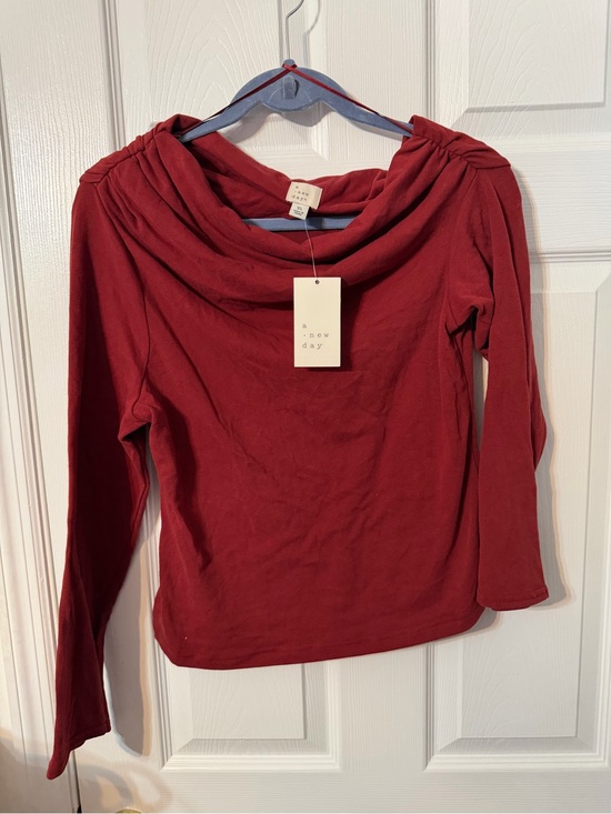a new day Tops - a new day Red Cowl Neck Off Shoulder Long Sleeve Tee
